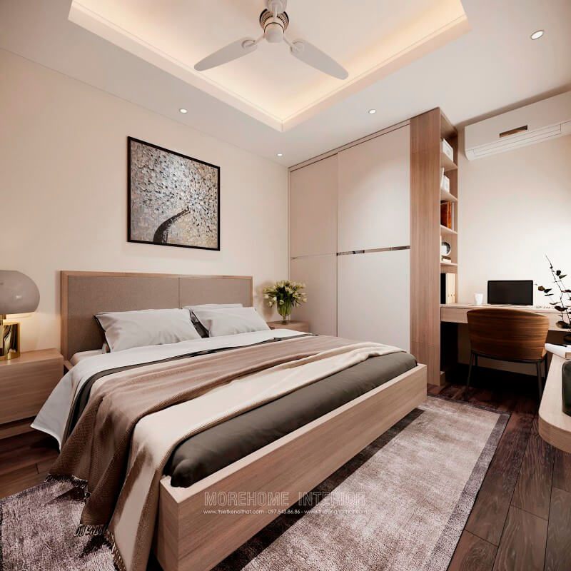 Giường ngủ hiện đại được làm từ gỗ công nghiệp nhẹ nhàng mà vẫn đảm bảo độ cứng cáp, chắc chắn và có độ bền cao